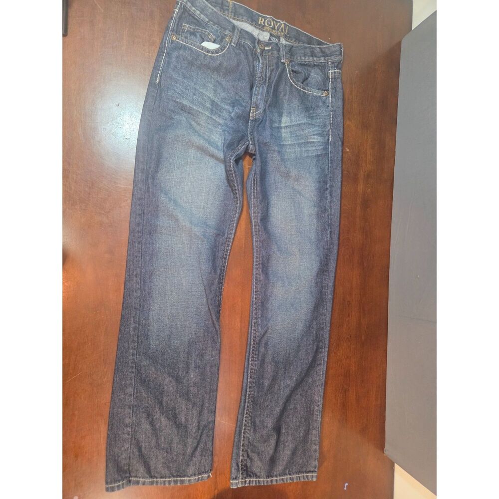 Royal Premium Men’s Jeans 34x34 Dark Wash Straight Fit Embroidered Pockets
